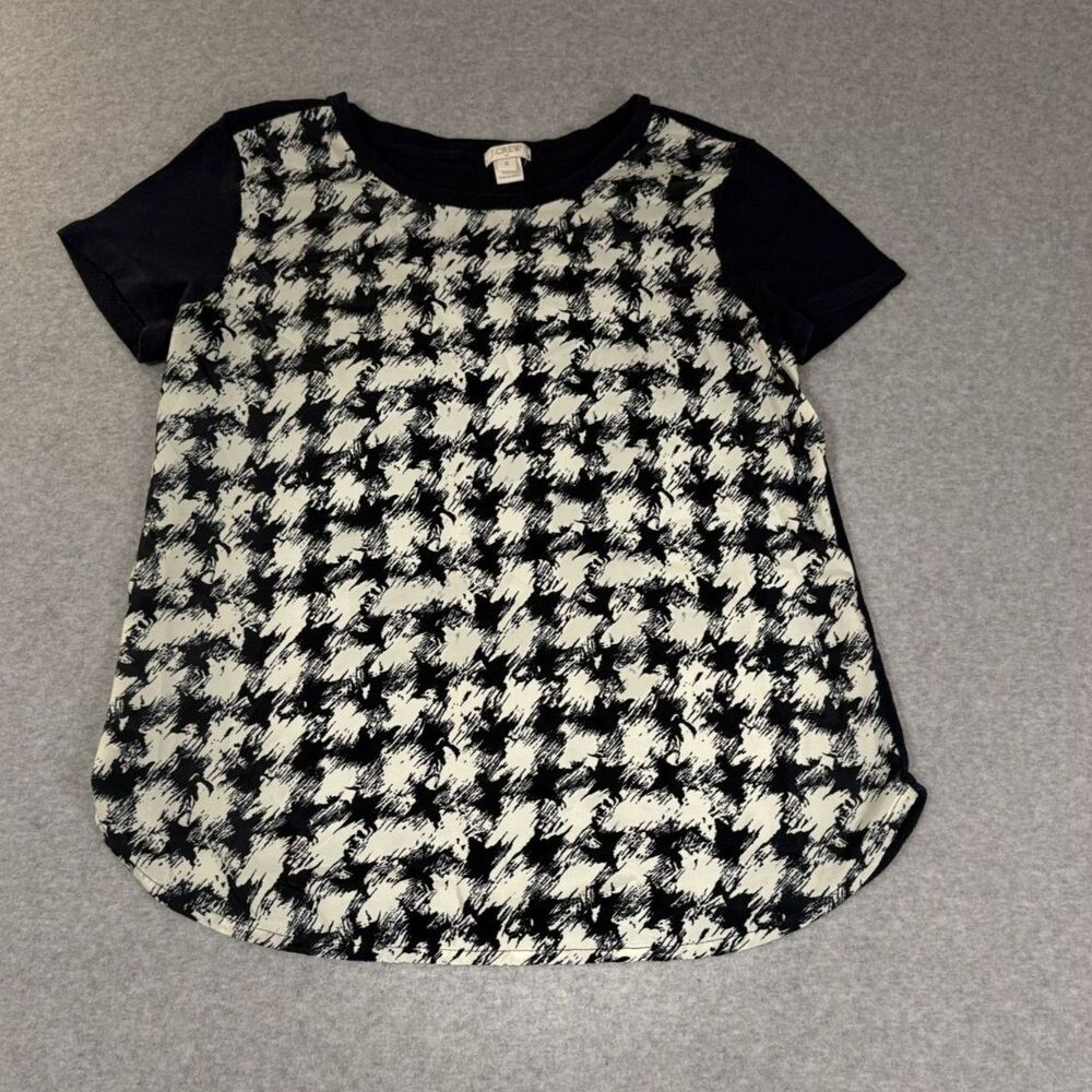 J.Crew Factory Women’s S Navy Ivory Abstract Print Mixed Media Short Sleeve Top